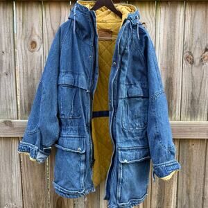 St. John’s Bay Denim Hooded Utility Parka Jacket Blue XL